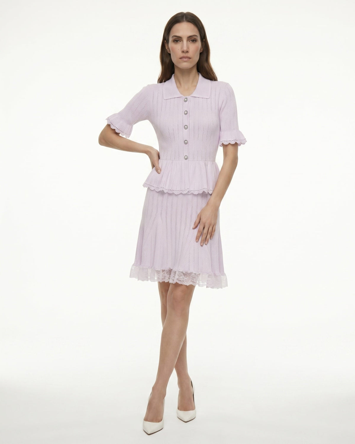 Dina Short Sleeve Stretch Knit Dress with Lace Detailing – view 12