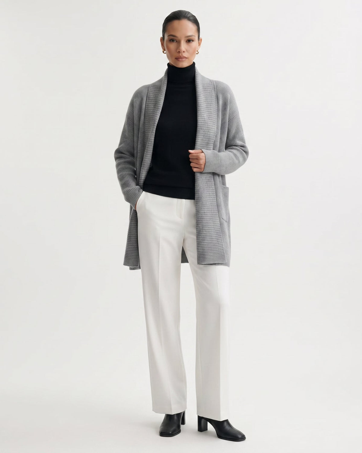 Pure Cashmere Thick Knit Longline Lapel Collar Cardigan – view 2