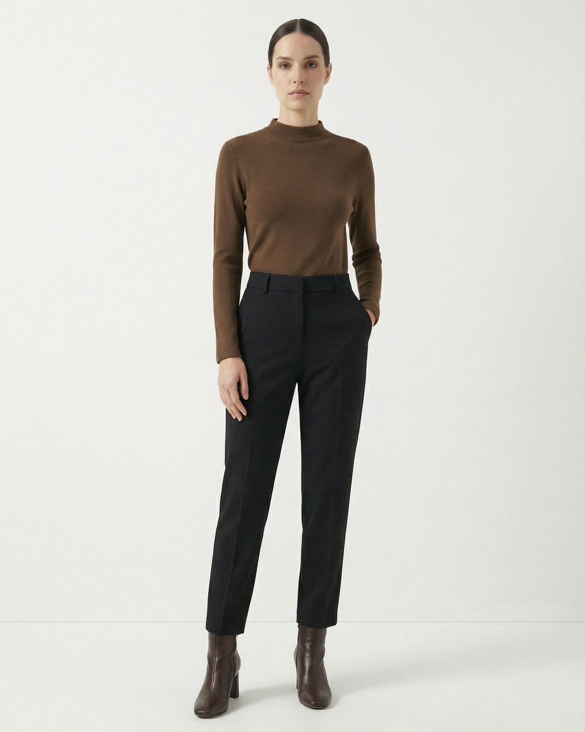 Fleece-Lined Long Sleeve T-Shirt in Tencel, Wool and Silk Blend