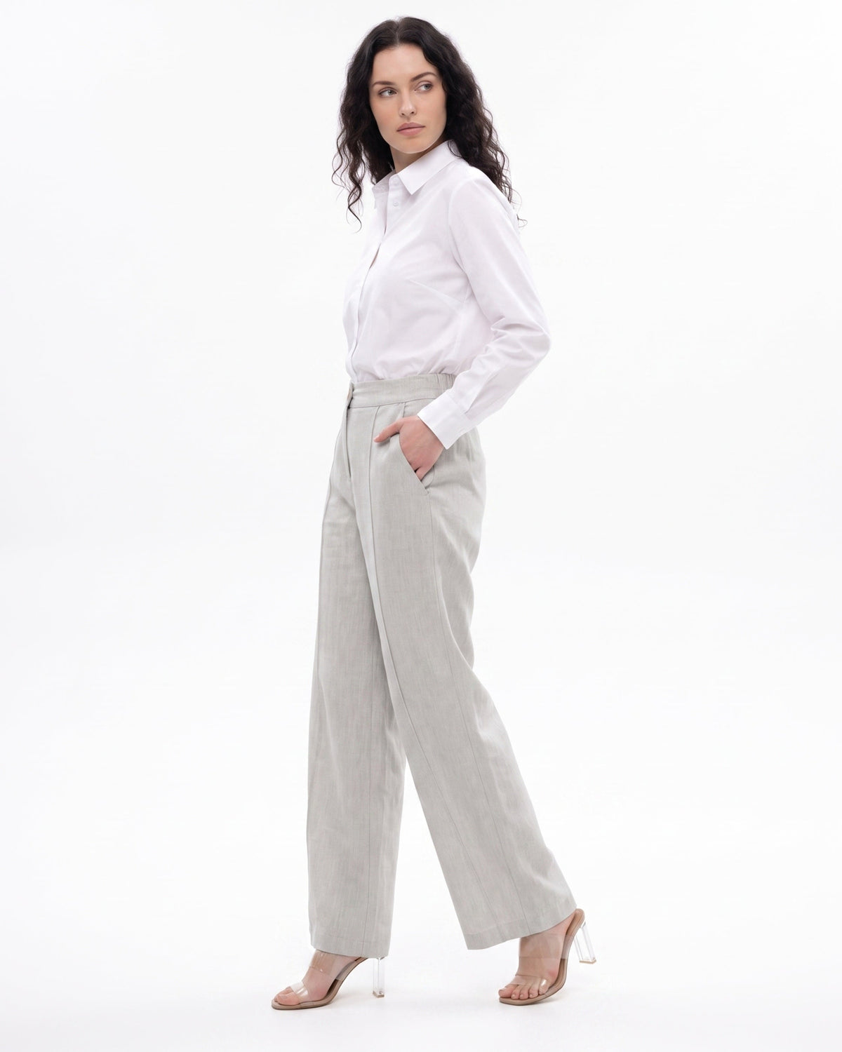 Lauren High Waisted Wide Leg Linen Blend Trousers