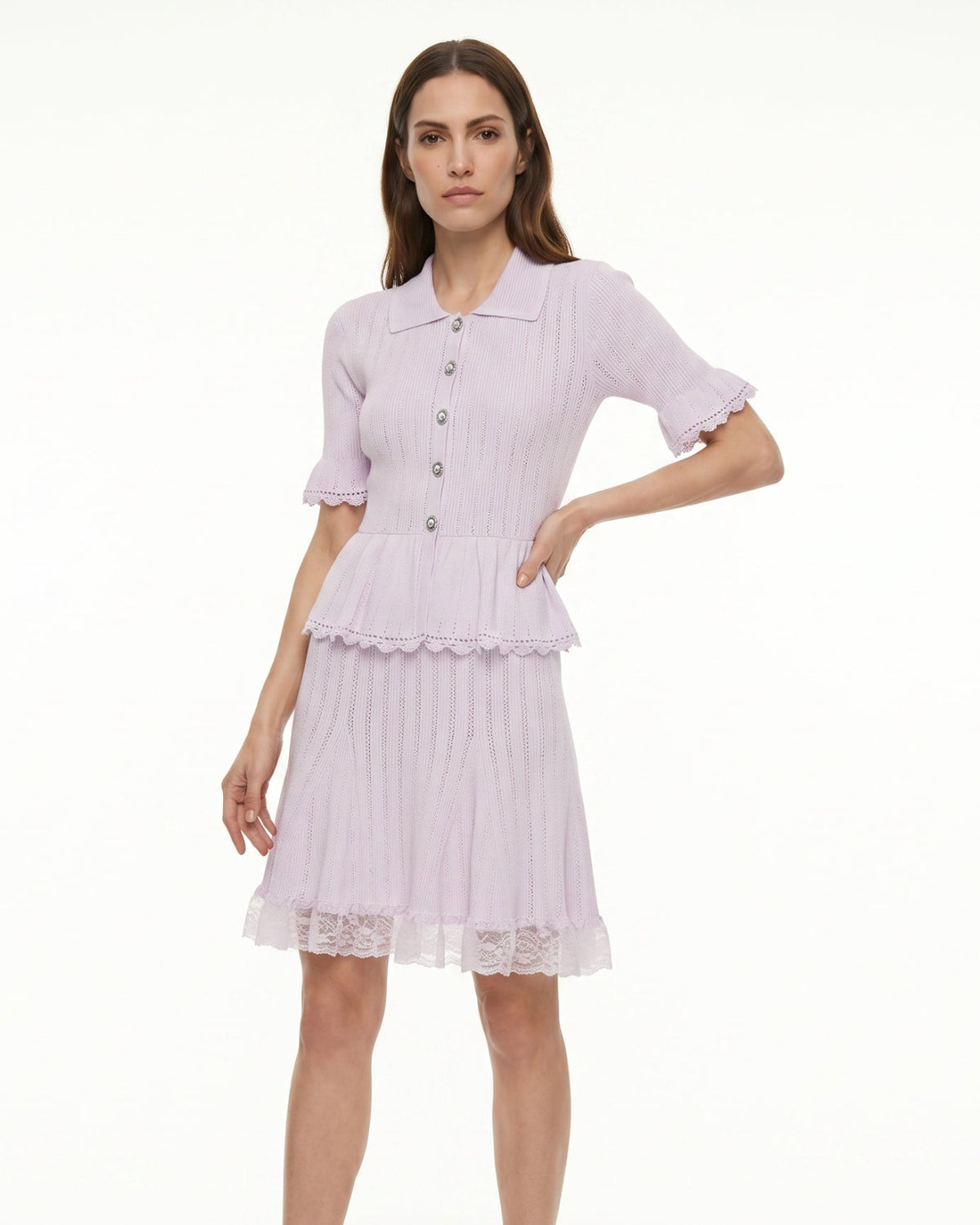 Dina Short Sleeve Stretch Knit Dress with Lace Detailing – view 13