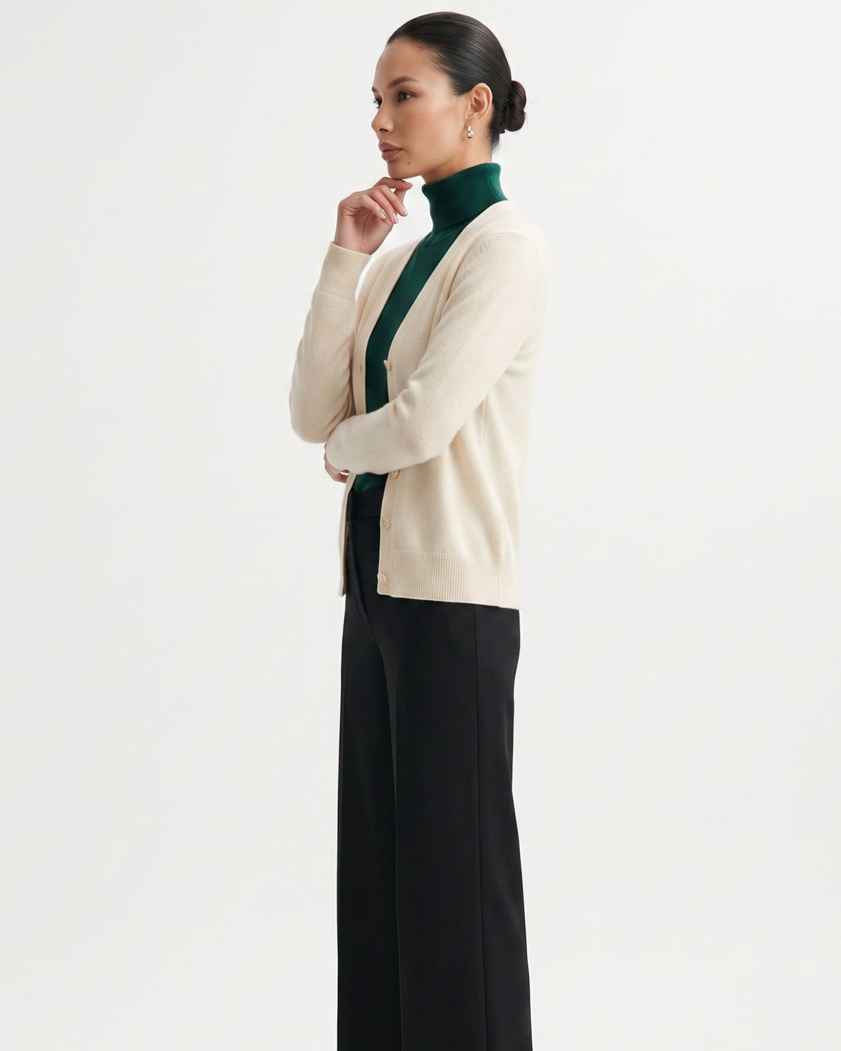 Pure Cashmere Cardigan with Lace Neckline and Cuffs – view 19