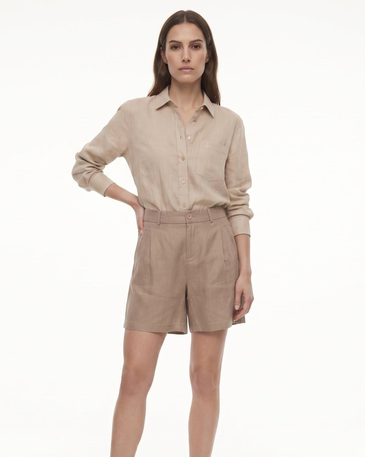 High Waisted Tailored Linen Shorts with Relaxed Fit – view 6