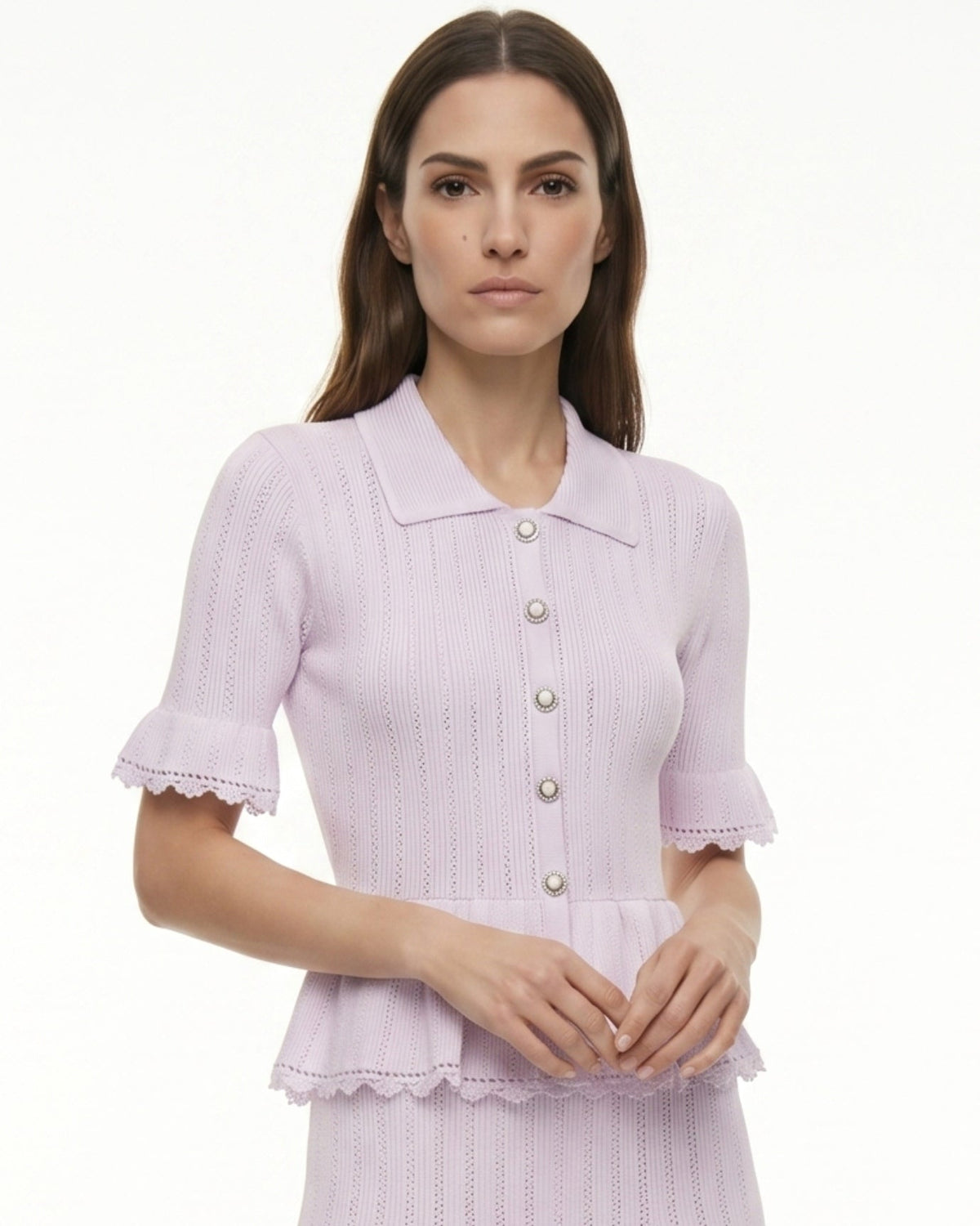 Dina Short Sleeve Stretch Knit Dress with Lace Detailing – view 14