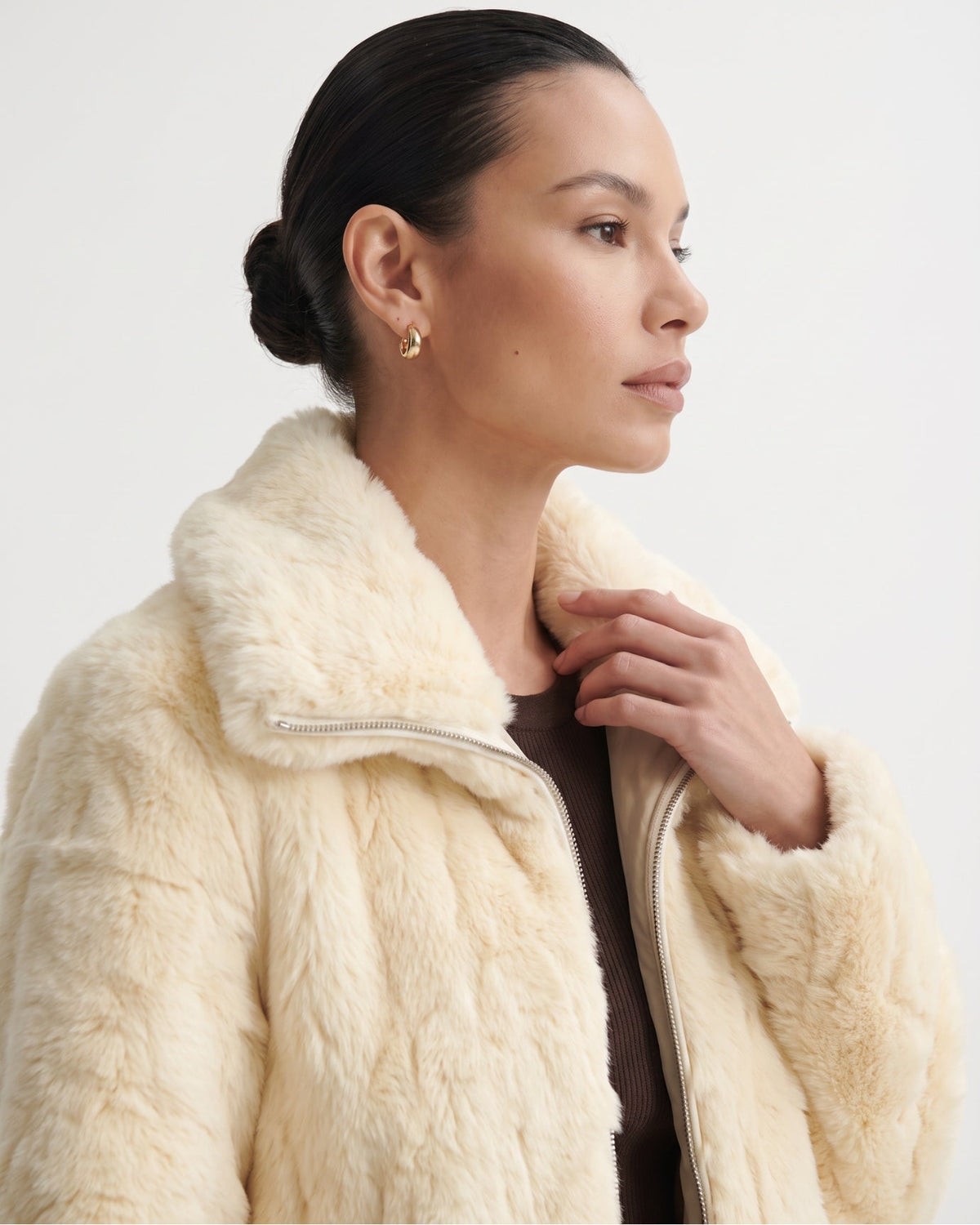 Cindy Short Plush Jacket with Turn-Down Collar