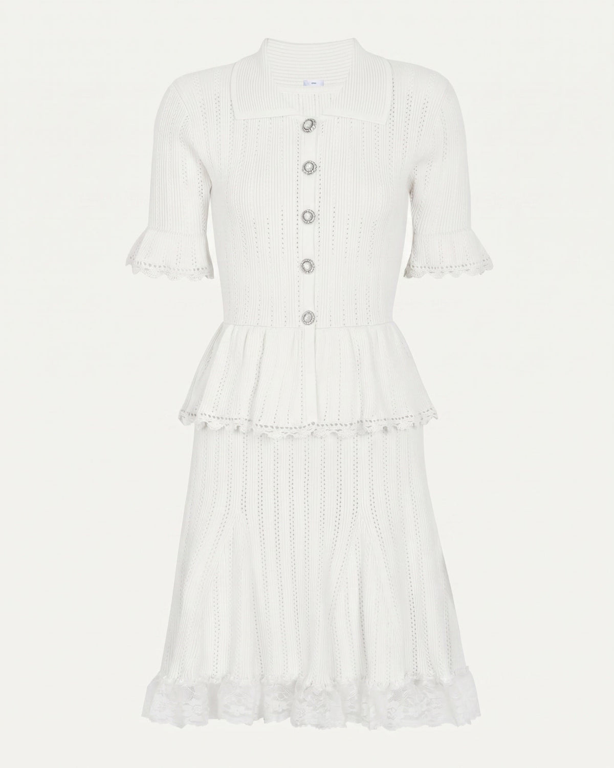 Dina Short Sleeve Stretch Knit Dress with Lace Detailing – view 15