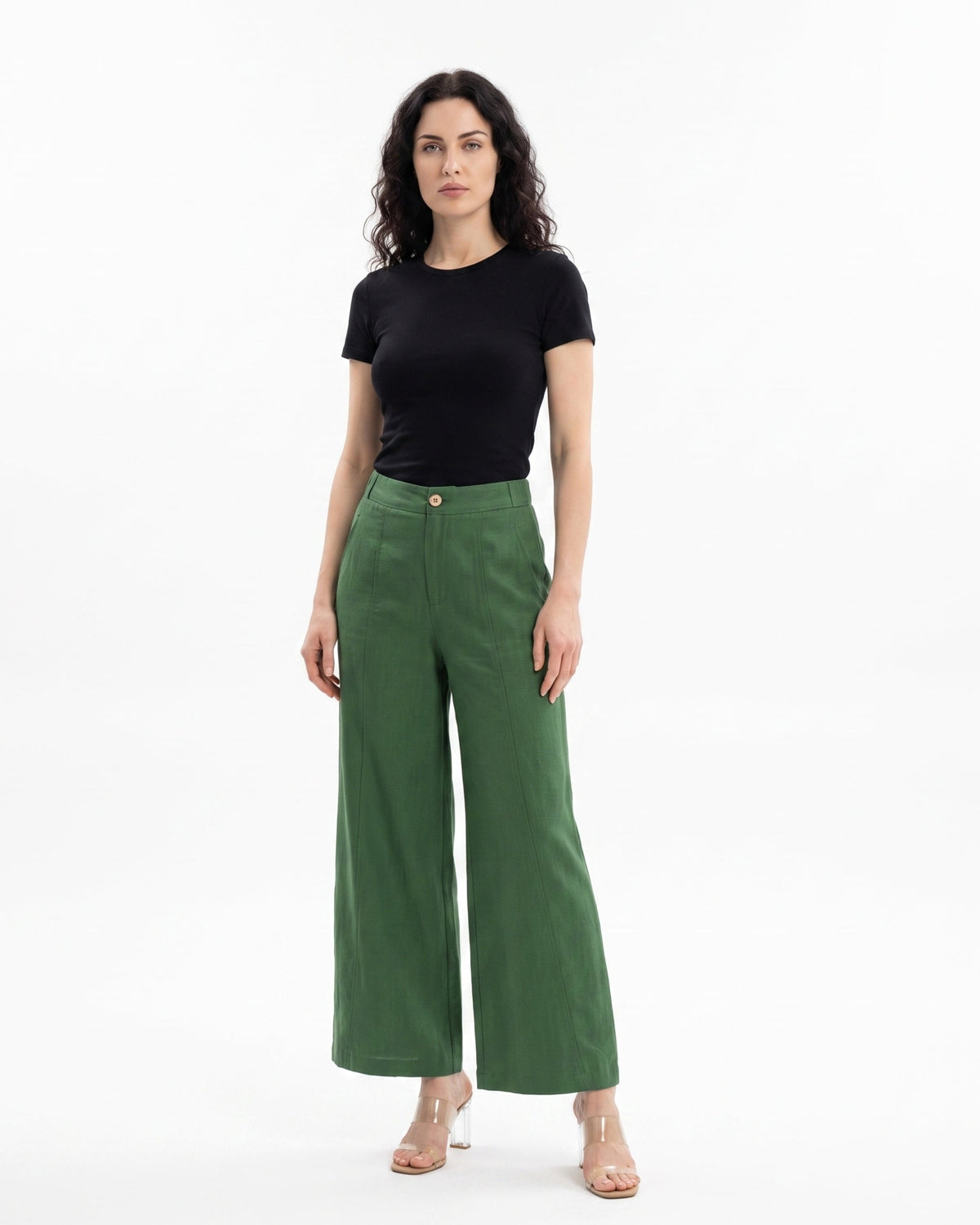 Lauren High Waisted Wide Leg Linen Blend Trousers – view 11