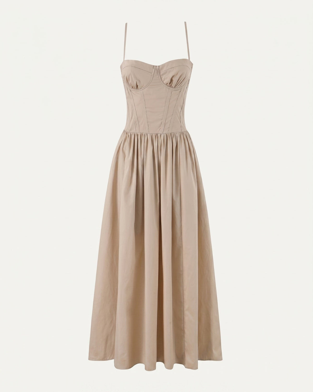 Santorini Strapless Sweetheart Cotton Dress with Flowing Skirt – Taupe – view 1