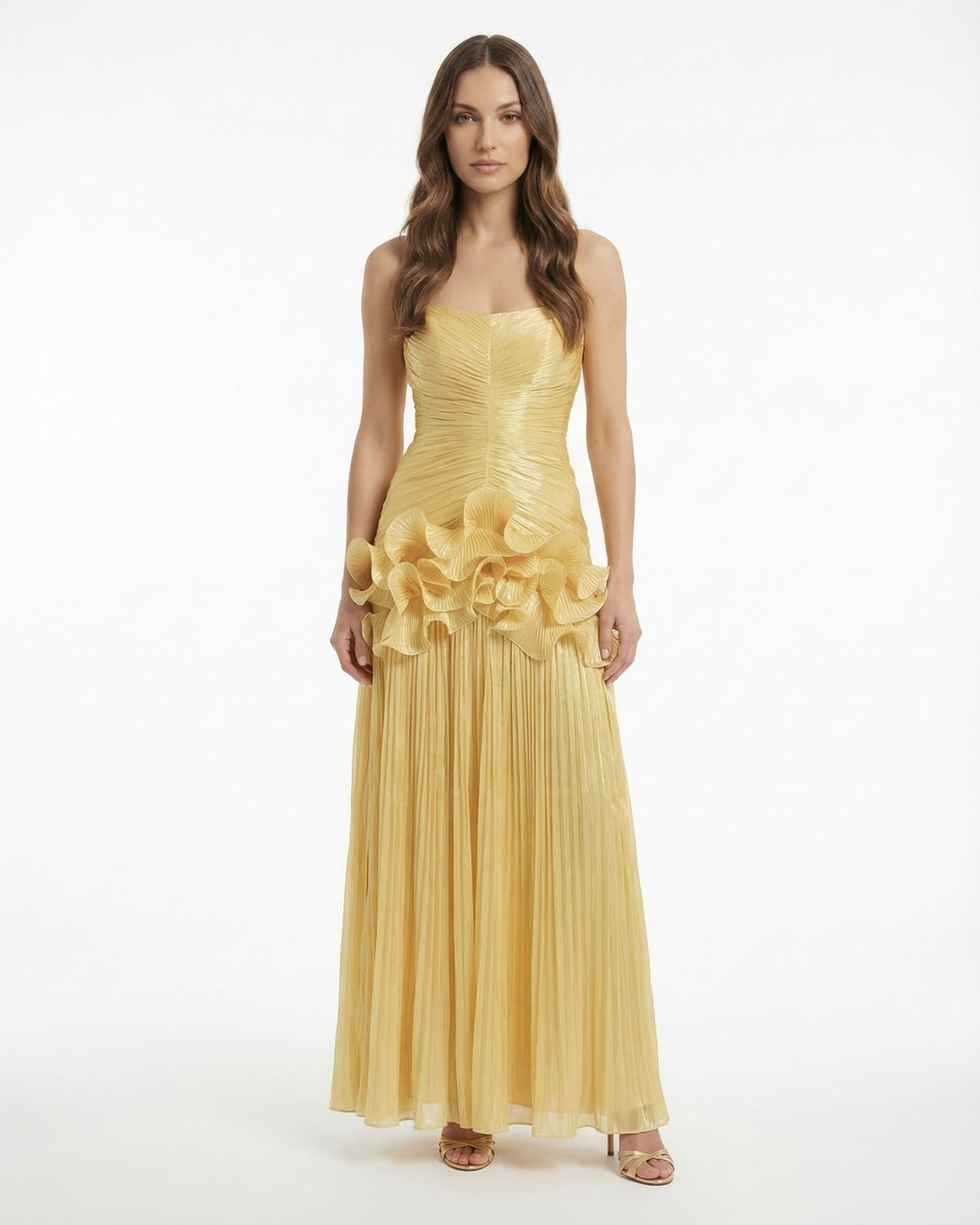 Celia Ruffle Edge Maxi Dress with Relaxed Drape