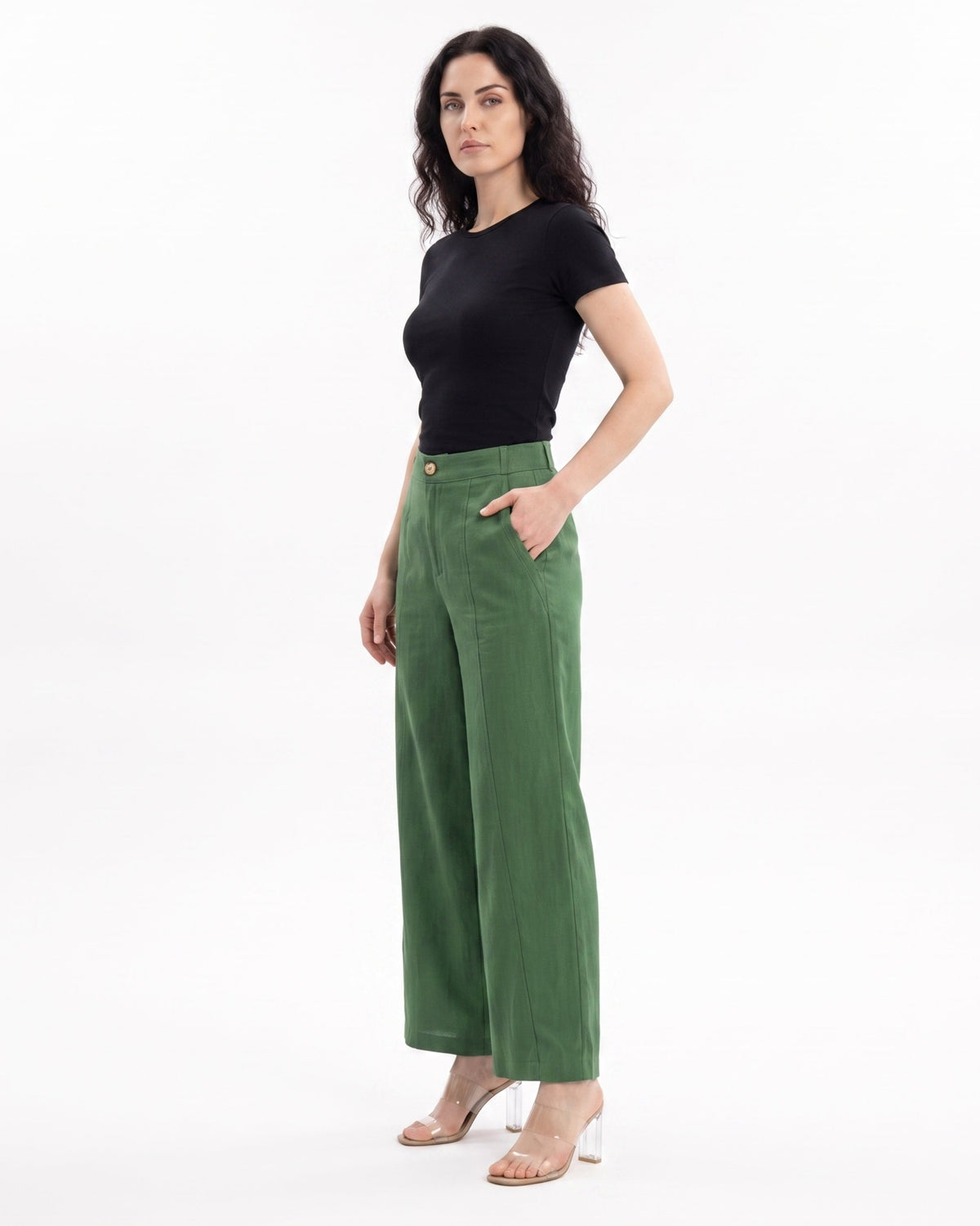 Lauren High Waisted Wide Leg Linen Blend Trousers – view 12