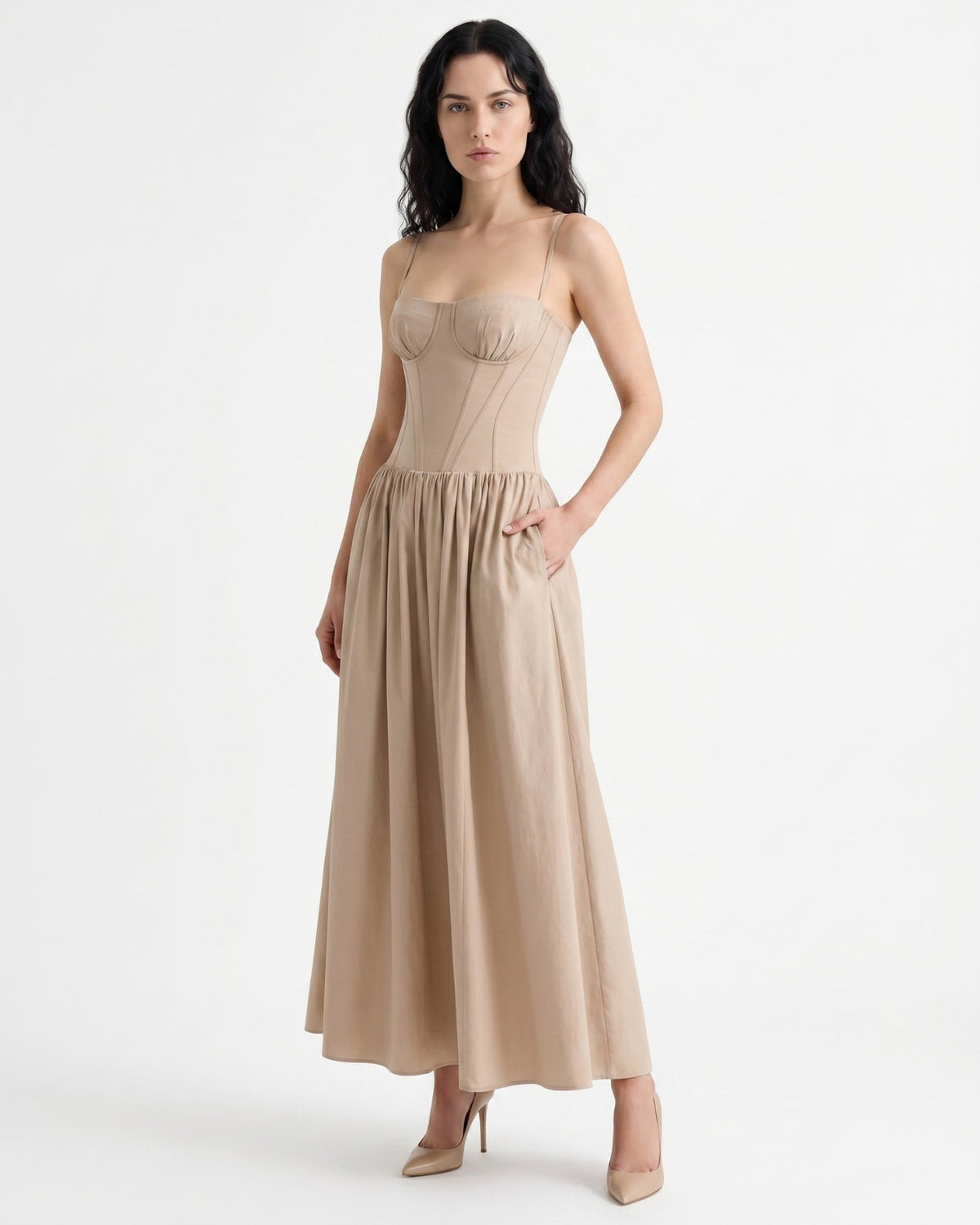Santorini Strapless Sweetheart Cotton Dress with Flowing Skirt – view 2