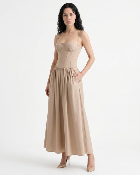 Santorini Strapless Sweetheart Cotton Dress with Flowing Skirt