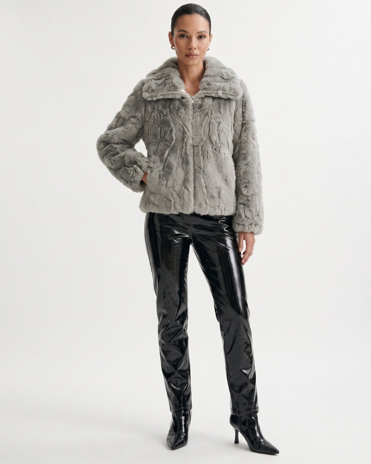 Cindy Short Plush Jacket with Turn-Down Collar – view 6