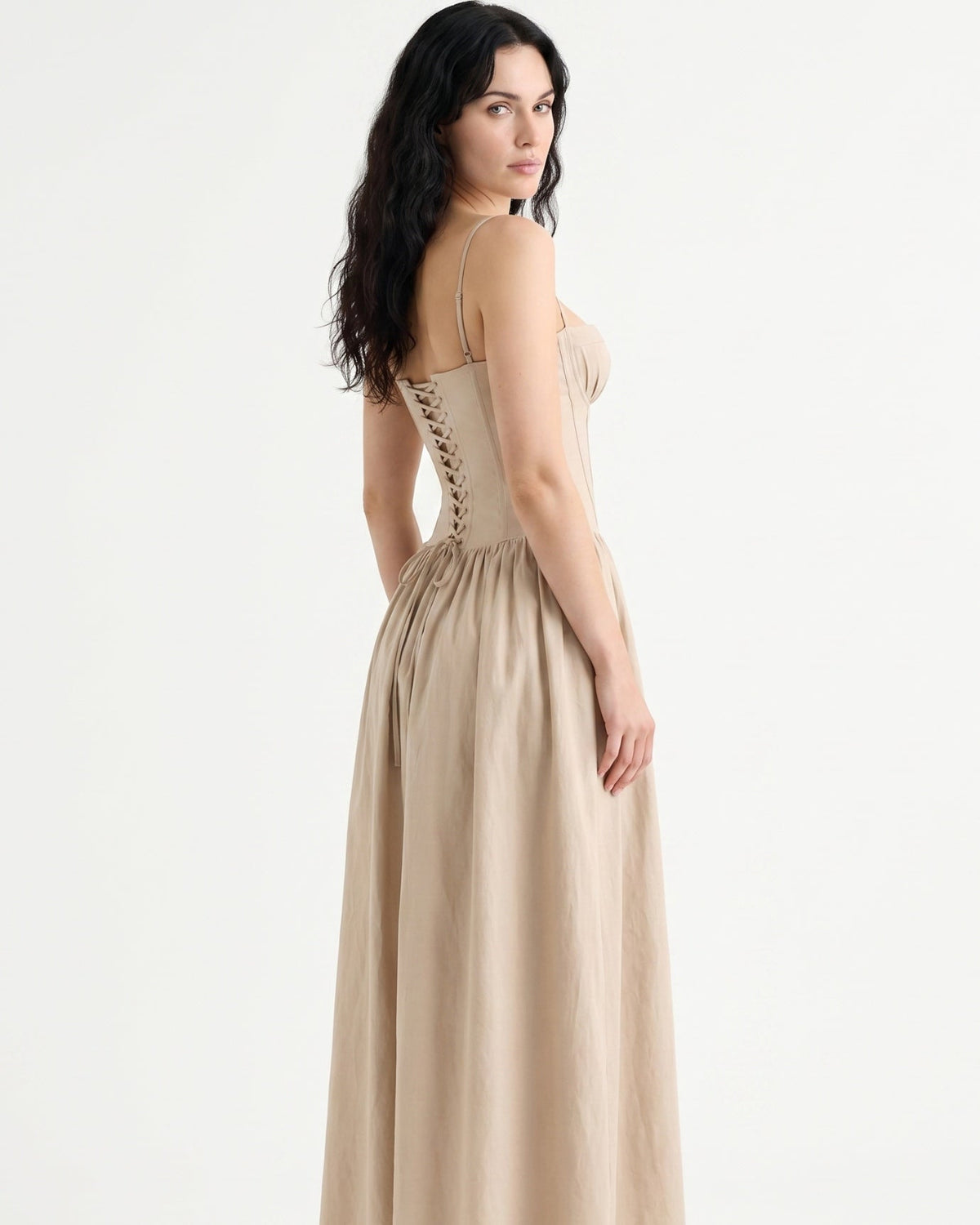 Santorini Strapless Sweetheart Cotton Dress with Flowing Skirt
