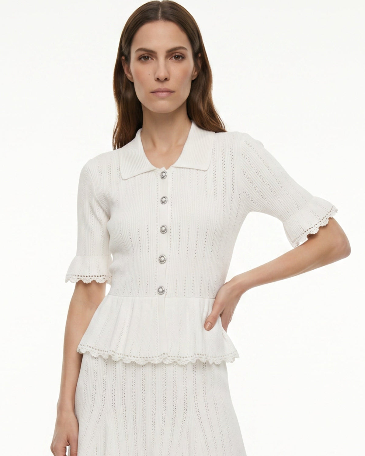 Dina Short Sleeve Stretch Knit Dress with Lace Detailing – view 17