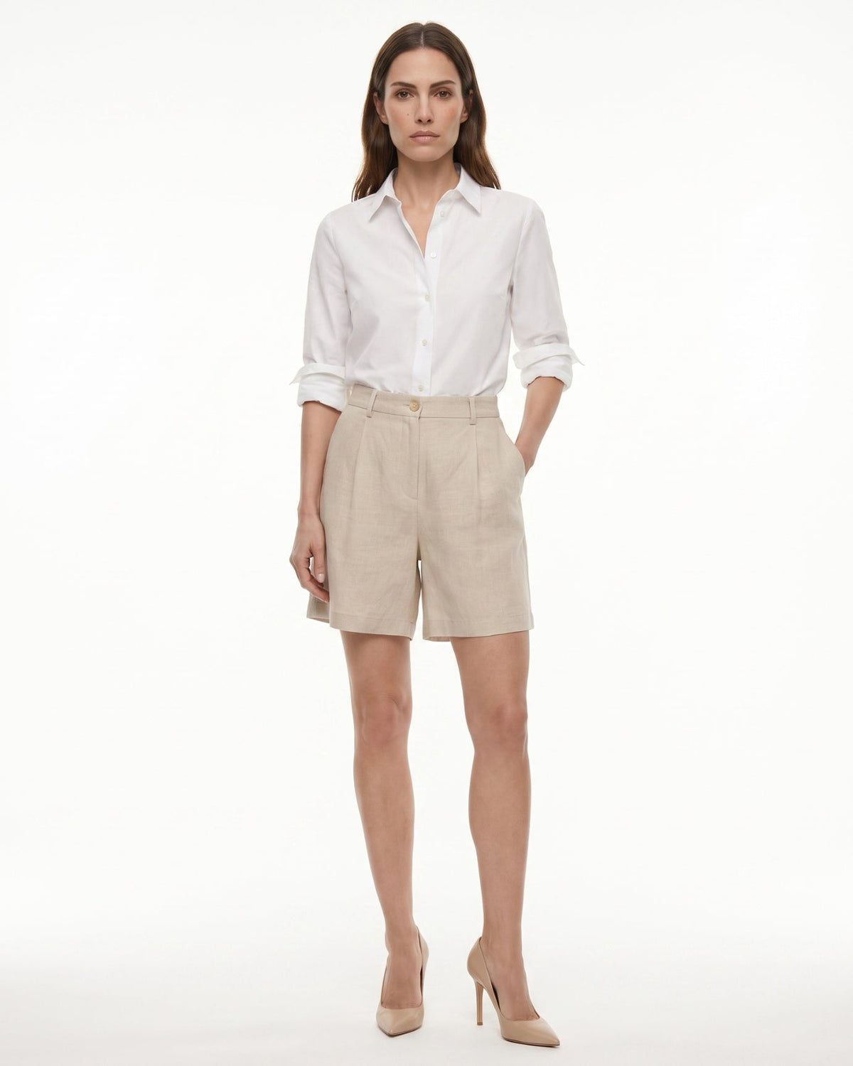 High Waisted Tailored Linen Shorts with Relaxed Fit – view 8