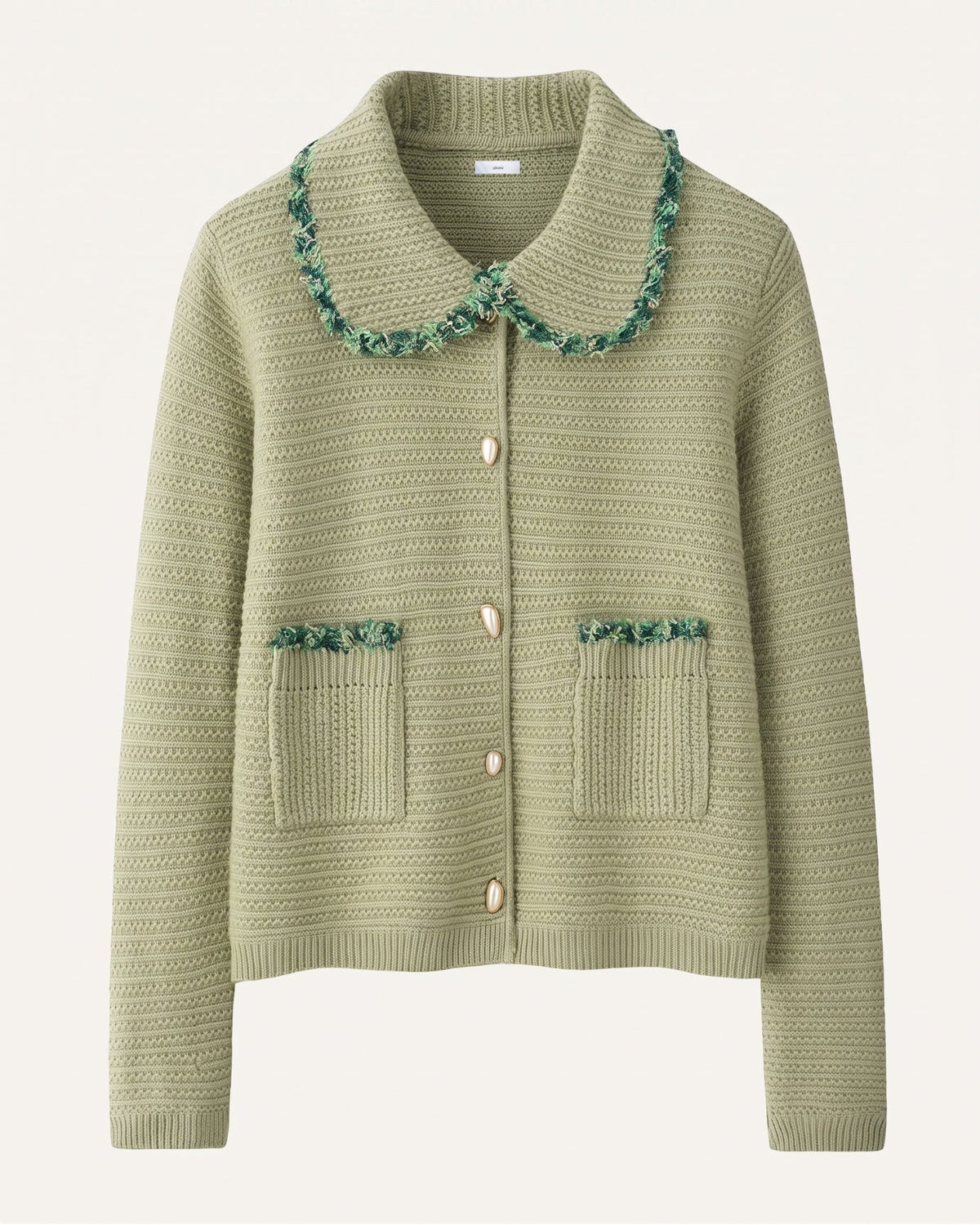 St Moritz Relaxed Button Front Cashmere Knit Cardigan – Green – view 1