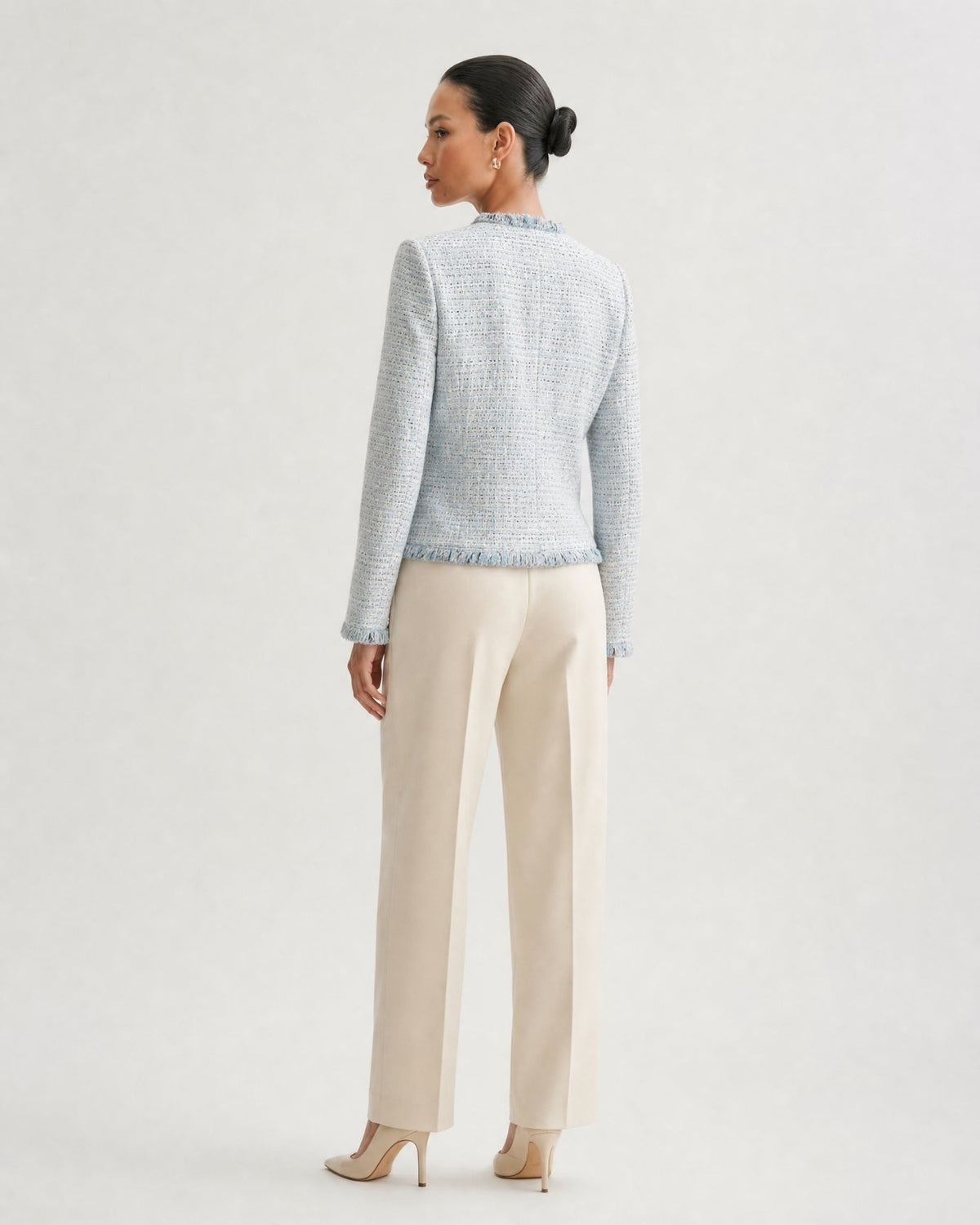 Parisian Style Woven Tweed Cardigan Jacket – Blue – view 4