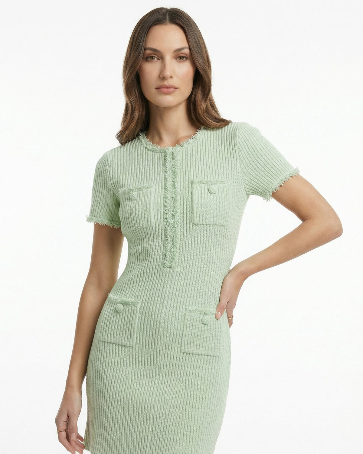 Rinna Hand-Beaded Stretch Knit Dress with Subtle Sparkle