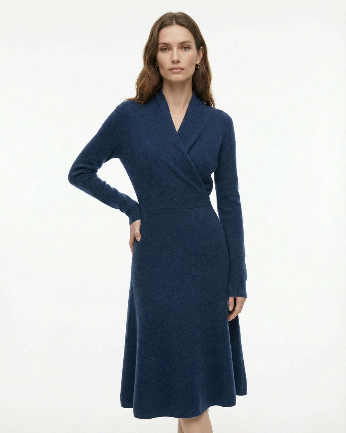 Selena High Neck Fitted Cashmere Blend Dress with French Hem
