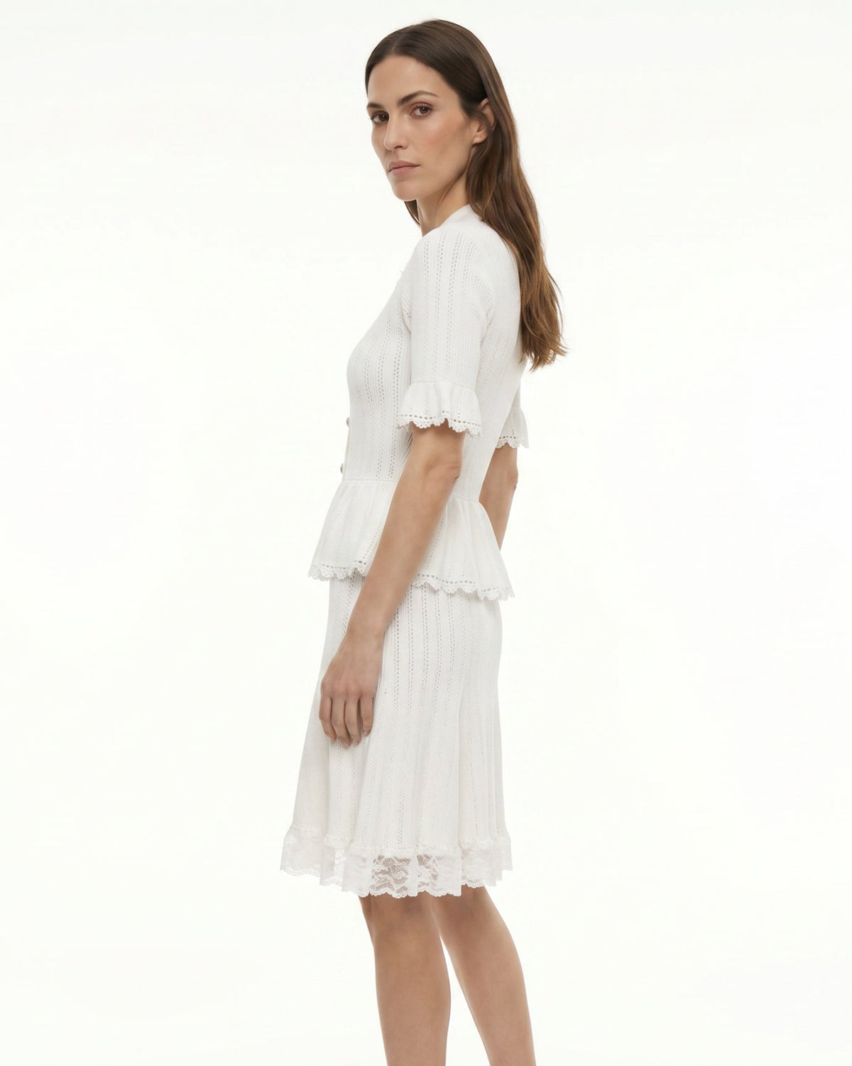 Dina Short Sleeve Stretch Knit Dress with Lace Detailing – view 18
