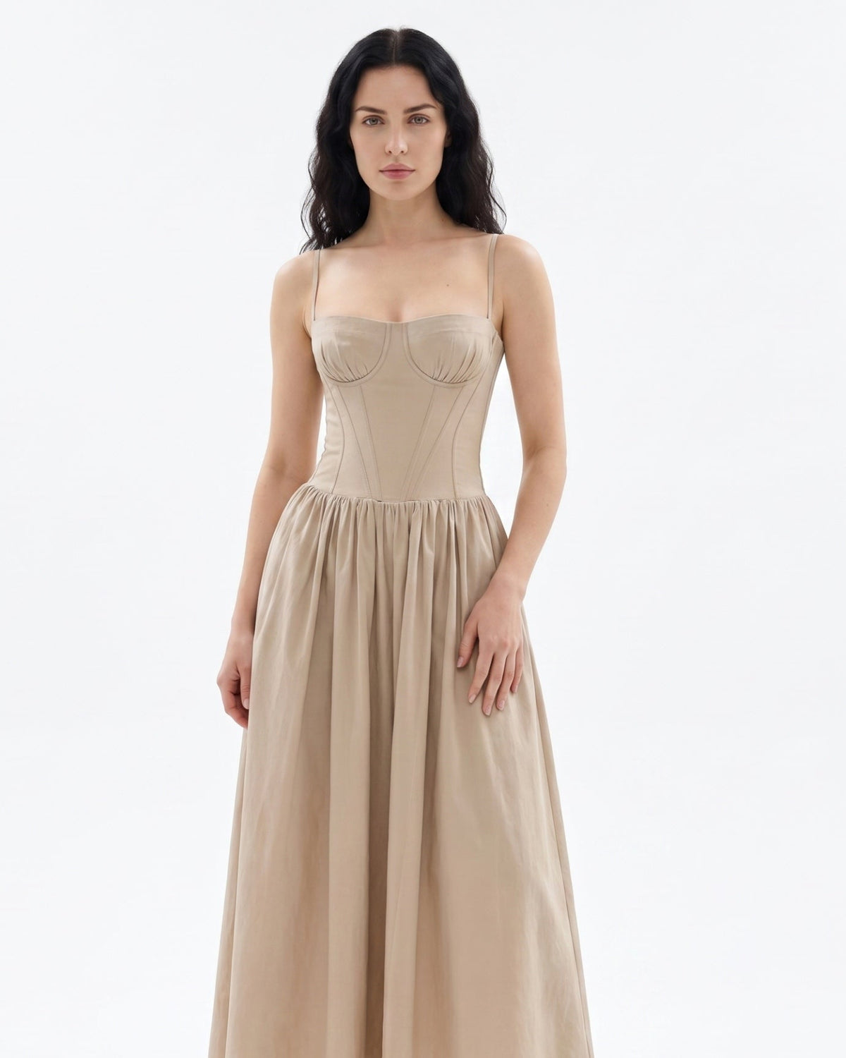 Santorini Strapless Sweetheart Cotton Dress with Flowing Skirt
