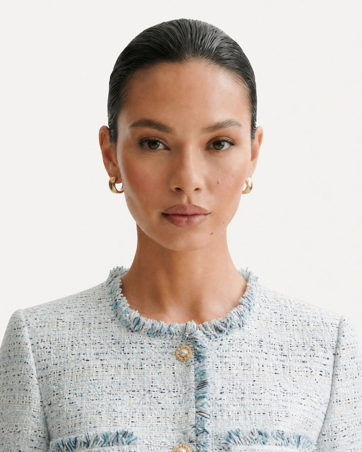 Parisian Style Woven Tweed Cardigan Jacket – Blue – view 5