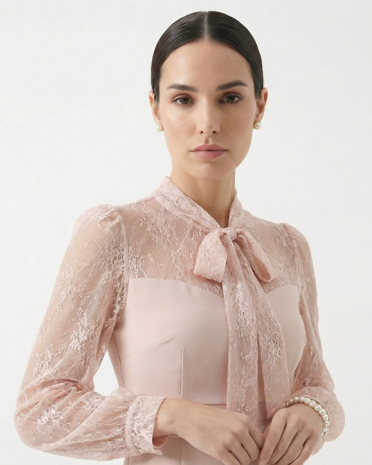 Slim Fit Stretch Lace Panel Dress with Fishtail Skirt – view 5
