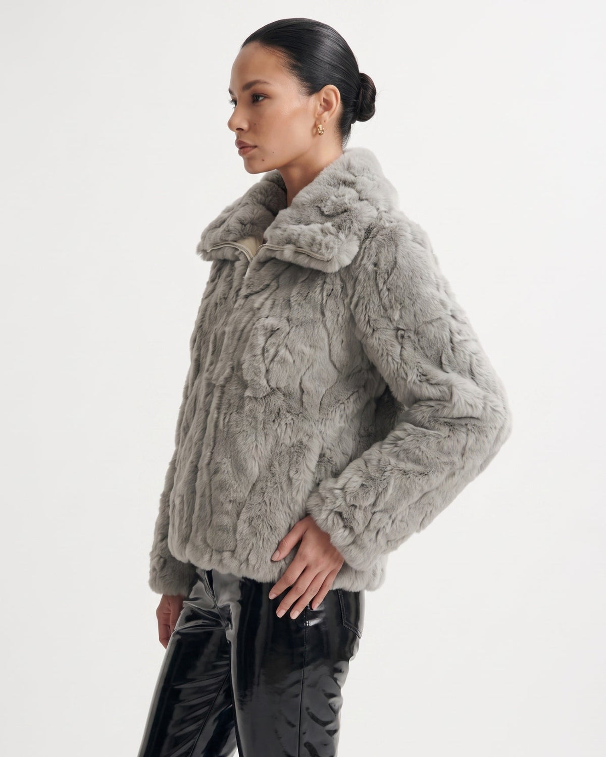 Cindy Short Plush Jacket with Turn-Down Collar – view 7