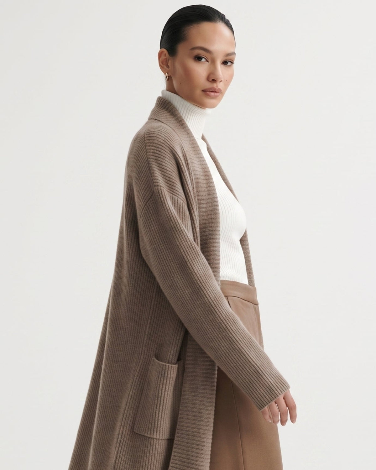 Pure Cashmere Thick Knit Longline Lapel Collar Cardigan – view 9