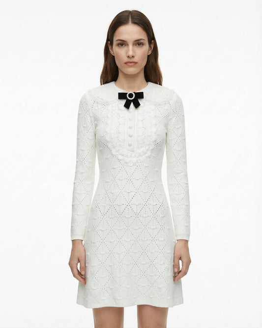 Kira Fitted Body-Contouring Stretch Viscose Knit Dress – White