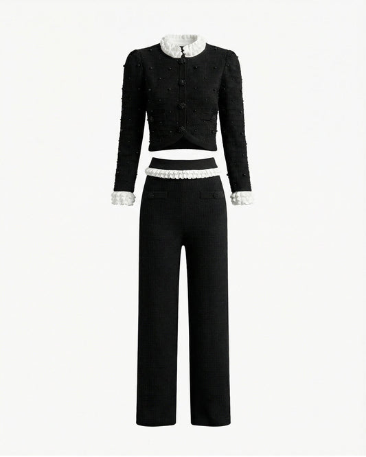 Hand-Finished Beaded Knit Cardigan and Trousers Co-ord Set