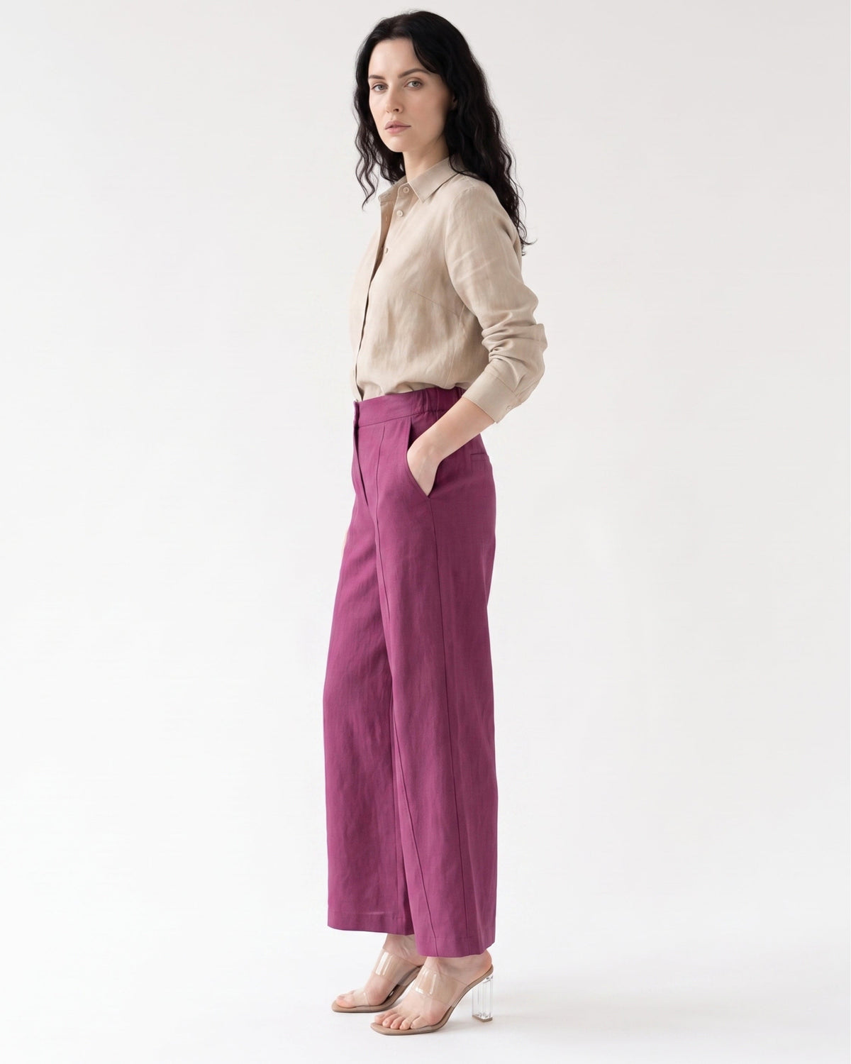 Lauren High Waisted Wide Leg Linen Blend Trousers – view 16