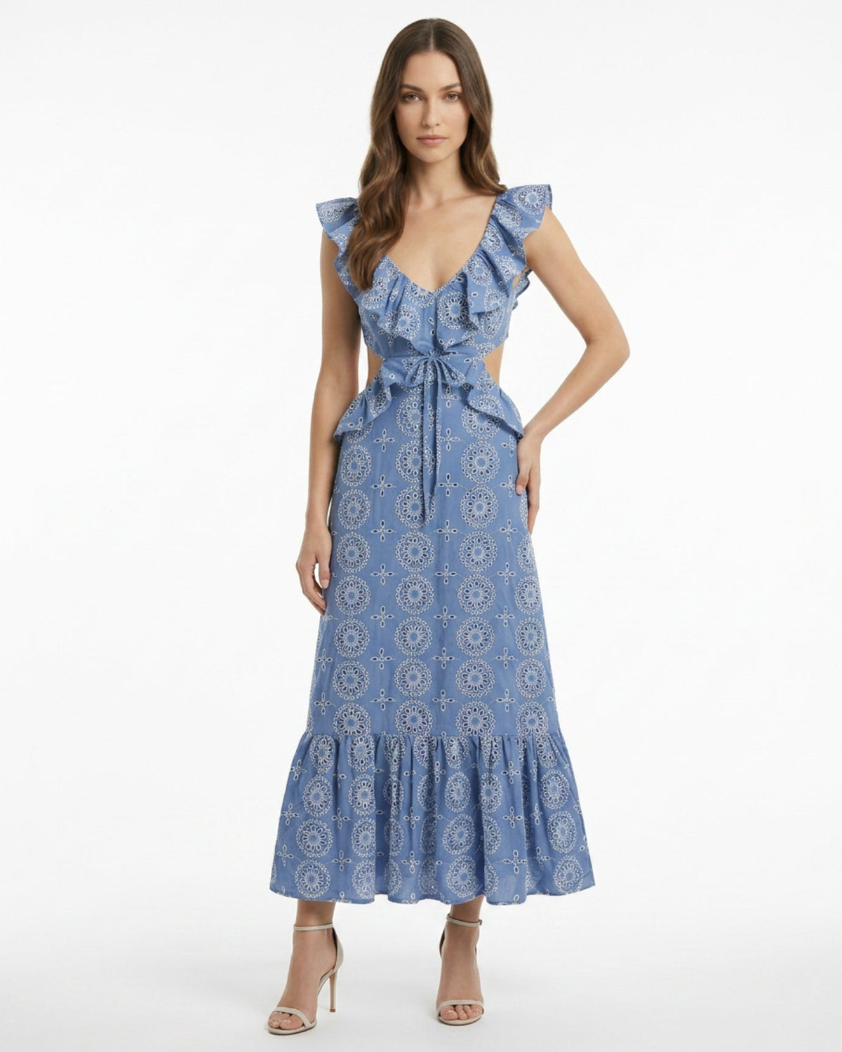 Mykonos Embroidered Tailored Stretch Dress – Blue Floral – view 2