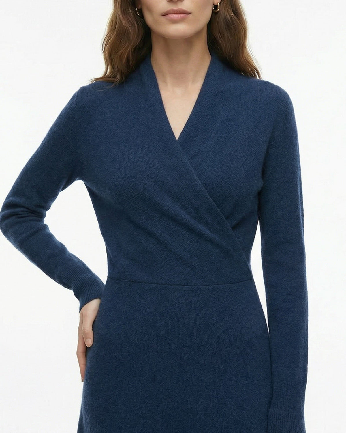 Selena High Neck Fitted Cashmere Blend Dress with French Hem