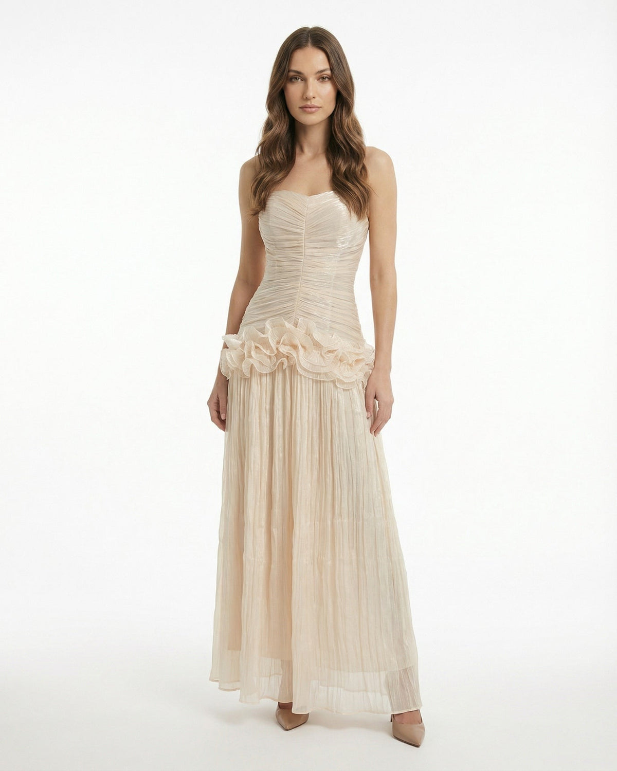 Celia Ruffle Edge Maxi Dress with Relaxed Drape