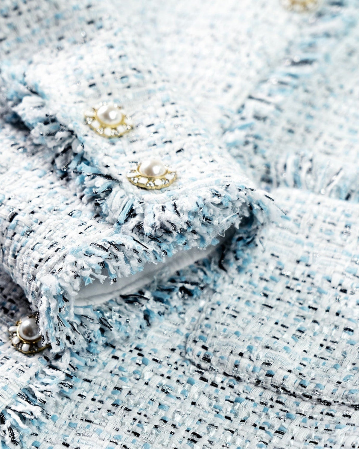 Parisian Style Woven Tweed Cardigan Jacket – Blue – view 7