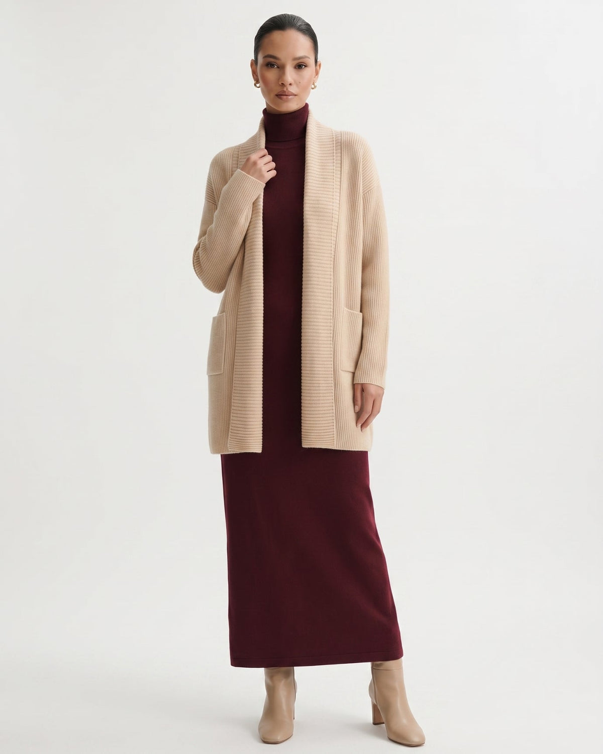 Pure Cashmere Thick Knit Longline Lapel Collar Cardigan – view 11