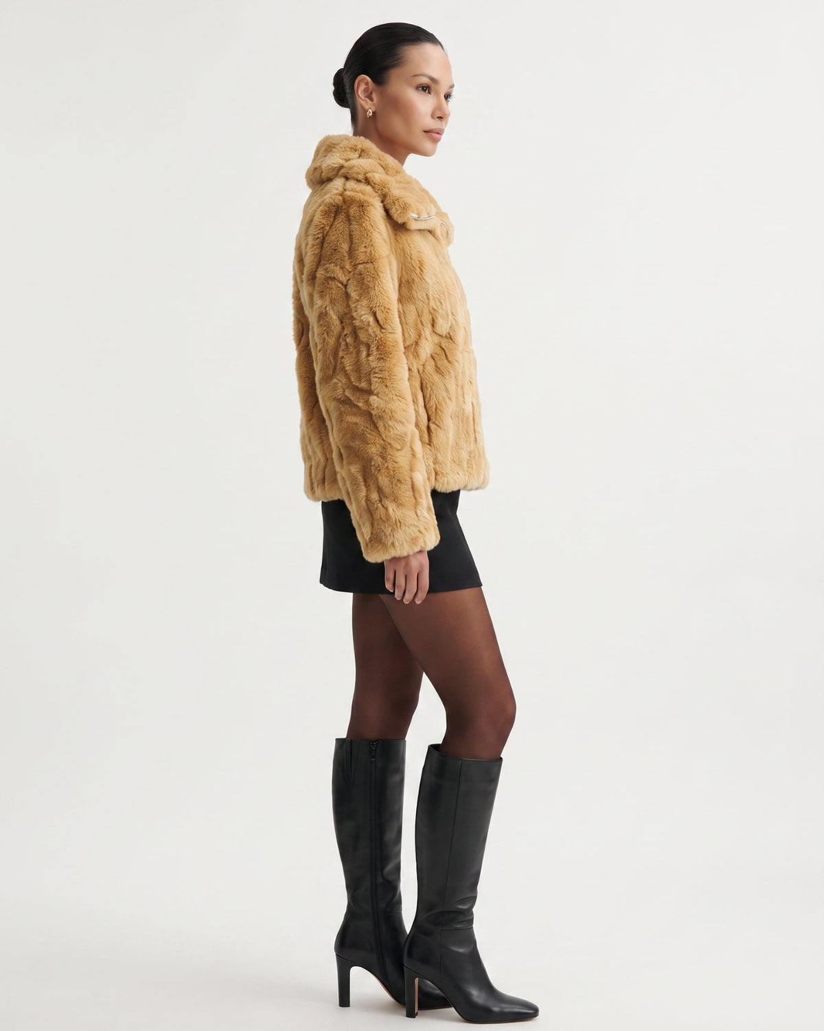 Cindy Short Plush Jacket with Turn-Down Collar
