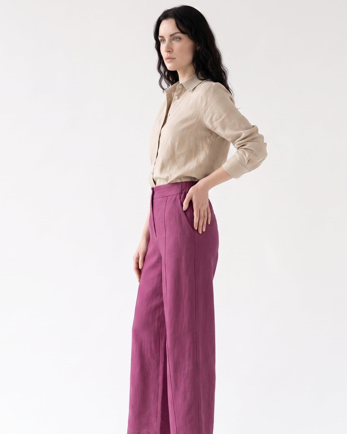 Lauren High Waisted Wide Leg Linen Blend Trousers – view 17