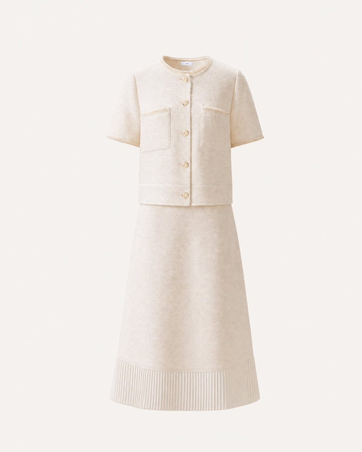 Three-Quarter Sleeve Top and Panelled Pleated Skirt Set – Apricot – view 1