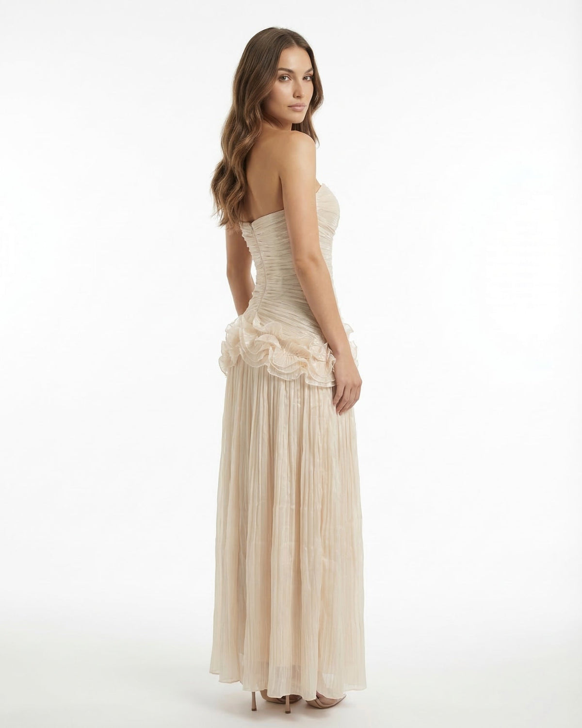 Celia Ruffle Edge Maxi Dress with Relaxed Drape