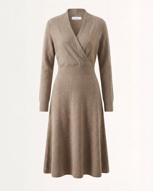 Selena High Neck Fitted Cashmere Blend Dress with French Hem