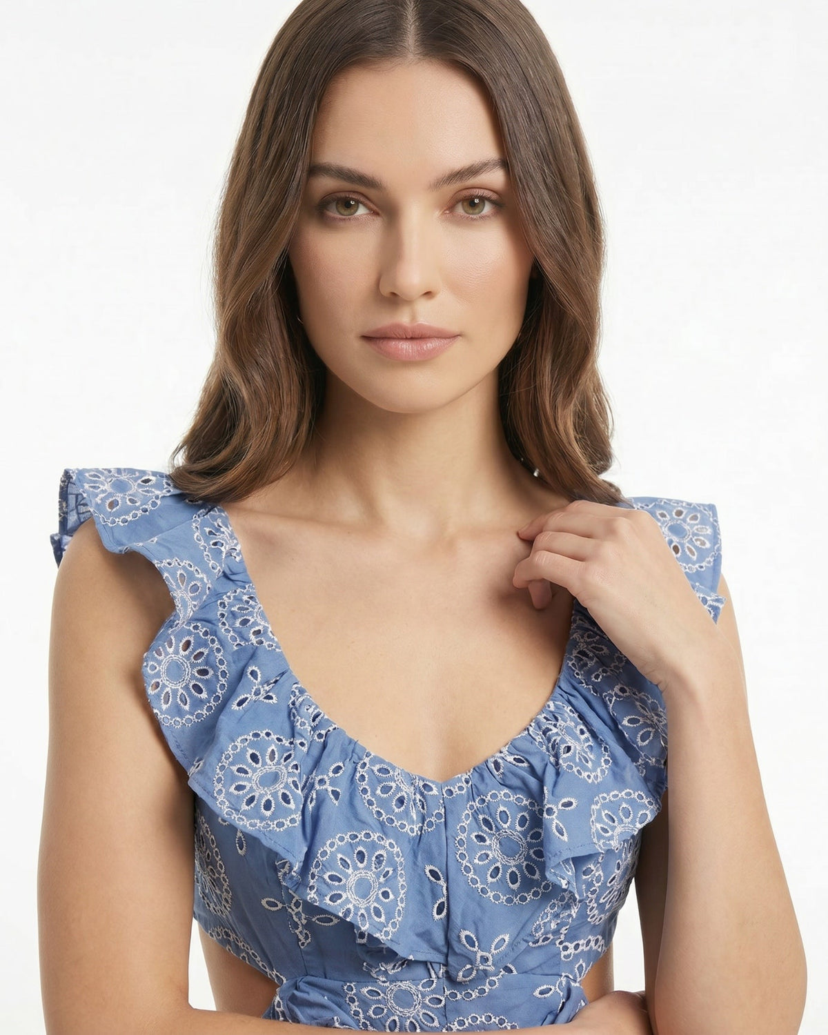 Mykonos Embroidered Tailored Stretch Dress – Blue Floral