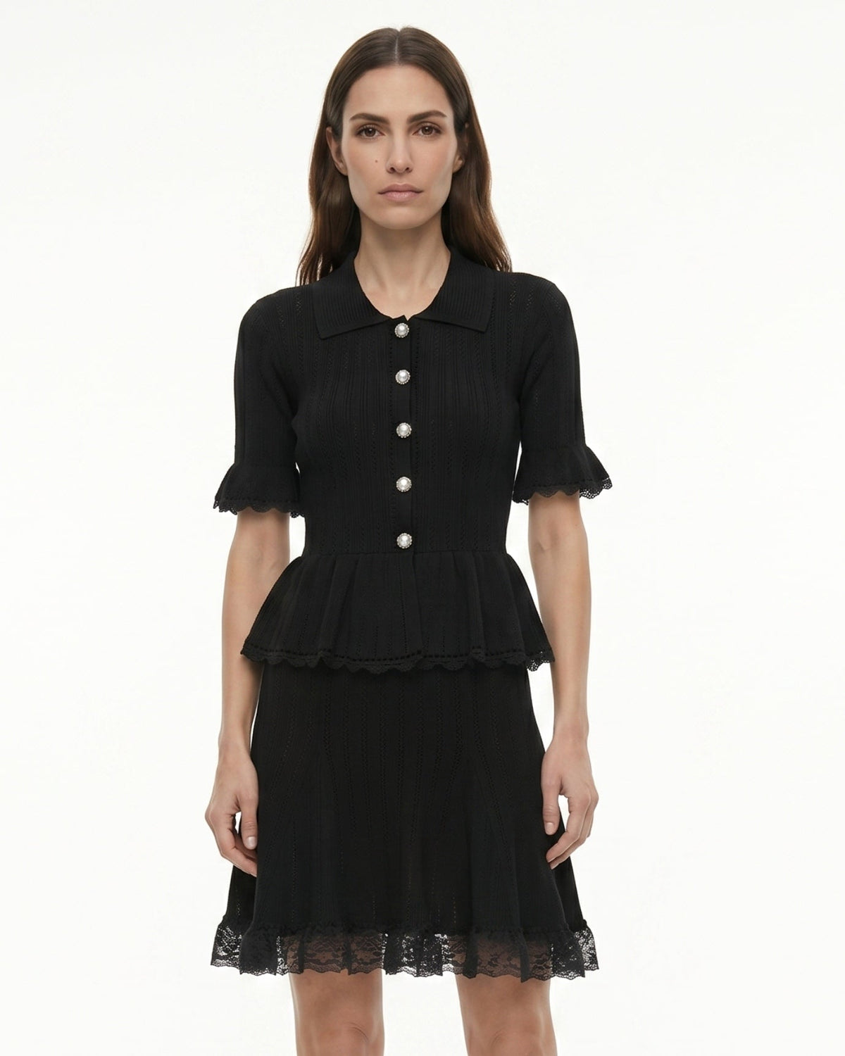 Dina Short Sleeve Stretch Knit Dress with Lace Detailing – view 21