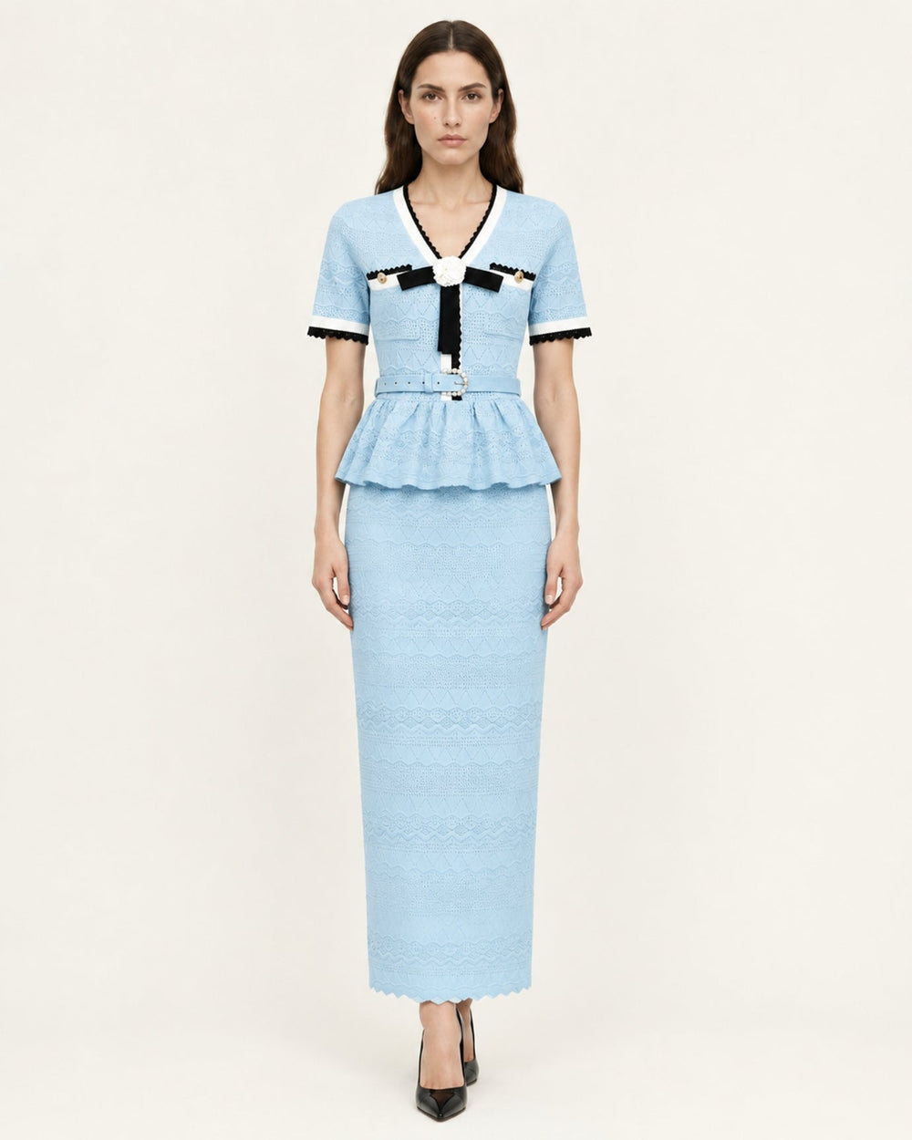 Diva Slim Fit Crew Neck Knit Top and Skirt Two-Piece Set