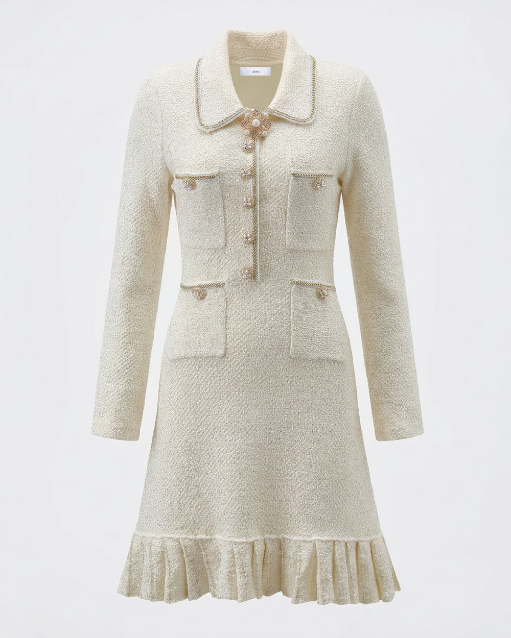 Pleated Dress with Lace Accents