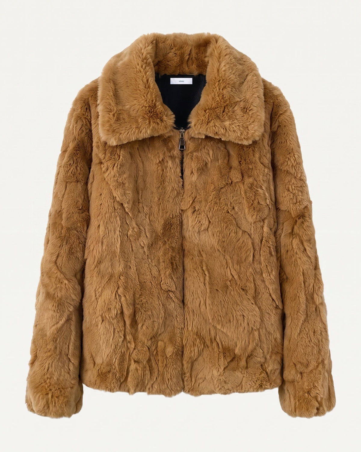 Cindy Short Plush Jacket with Turn-Down Collar