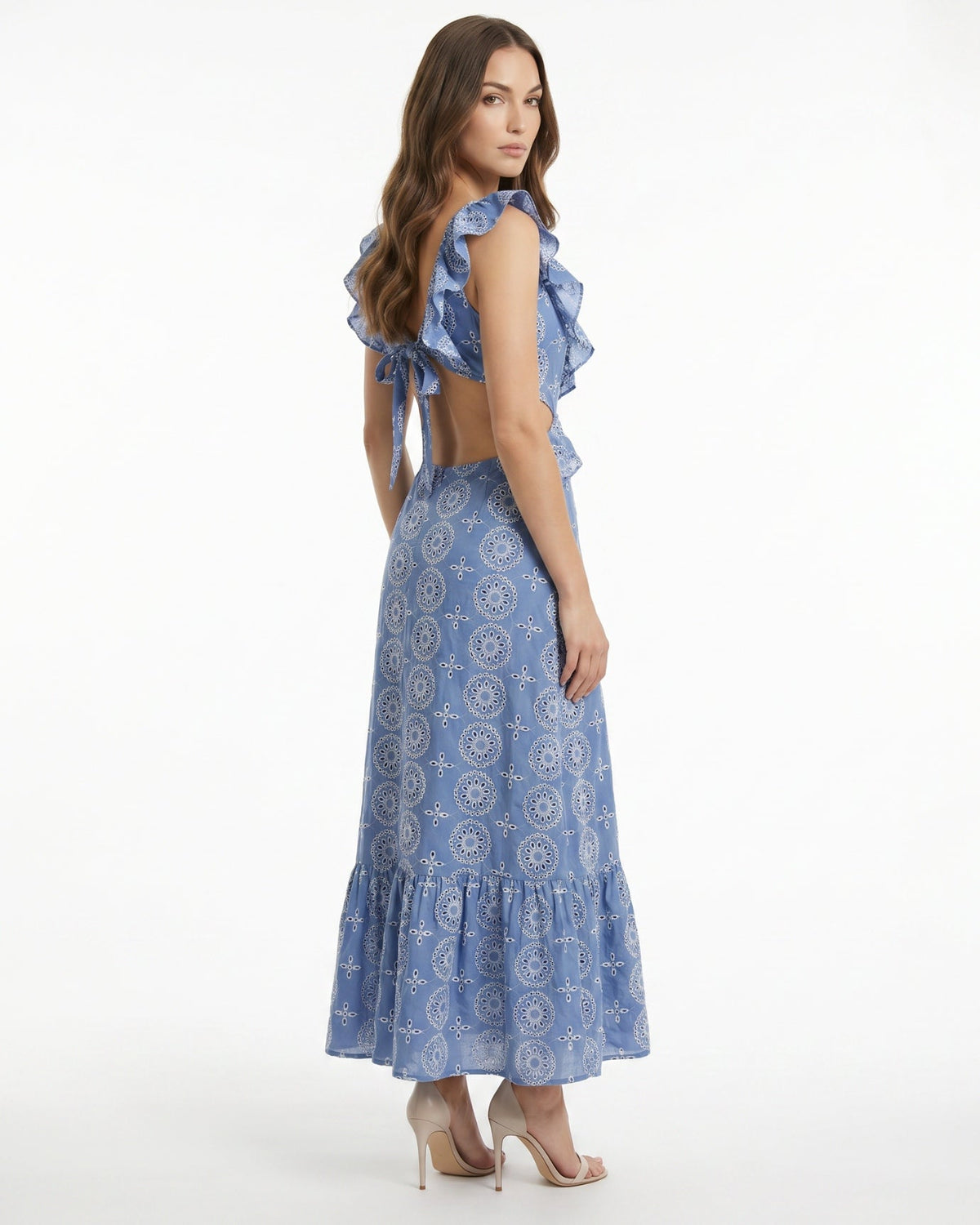 Mykonos Embroidered Tailored Stretch Dress – Blue Floral – view 4