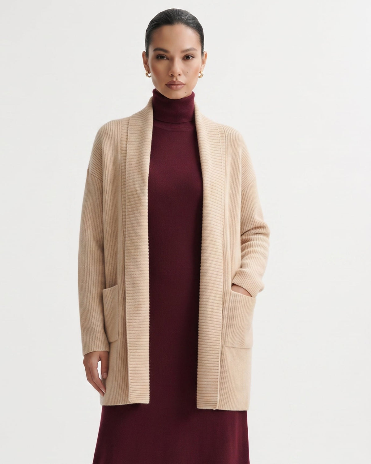 Pure Cashmere Thick Knit Longline Lapel Collar Cardigan – view 12